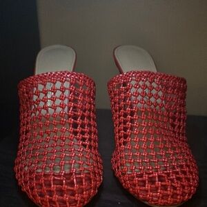Red Woven Women's Mules